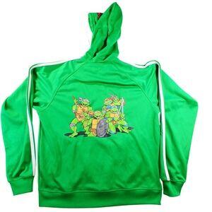 TMNT Track Jacket Hoodie Mens Large Green Good Cowabunga Retro Full Zip Graphic